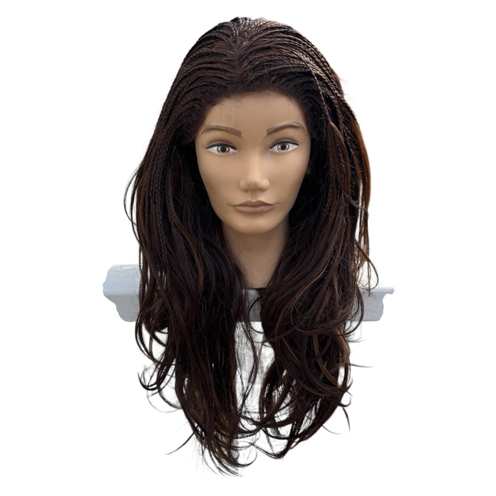 Outre micro braids lace front brown with light brown highlights synthetic wig